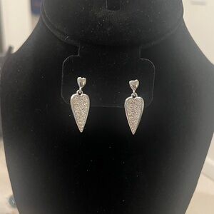 Sparkling Silver Heart Dangle Earrings